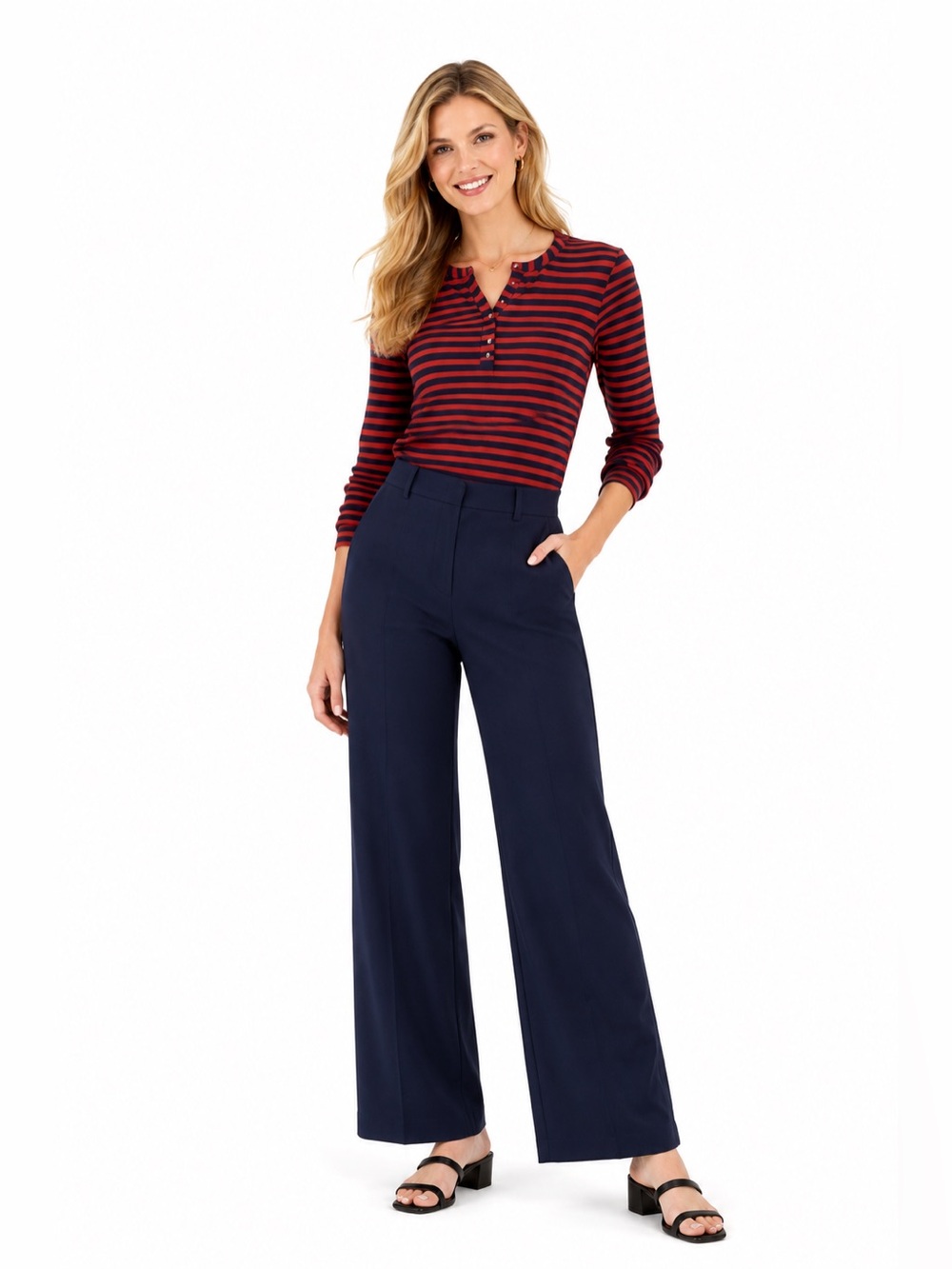 Outback Red Striped Long Sleeve Top - Red/Orange and Blue